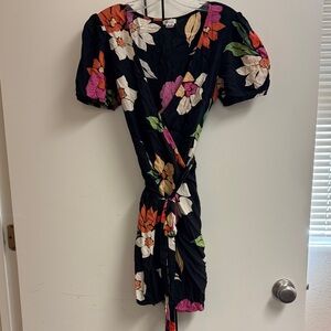 Billabong Black Floral Wrap Mini Dress with Multicolor Blooms